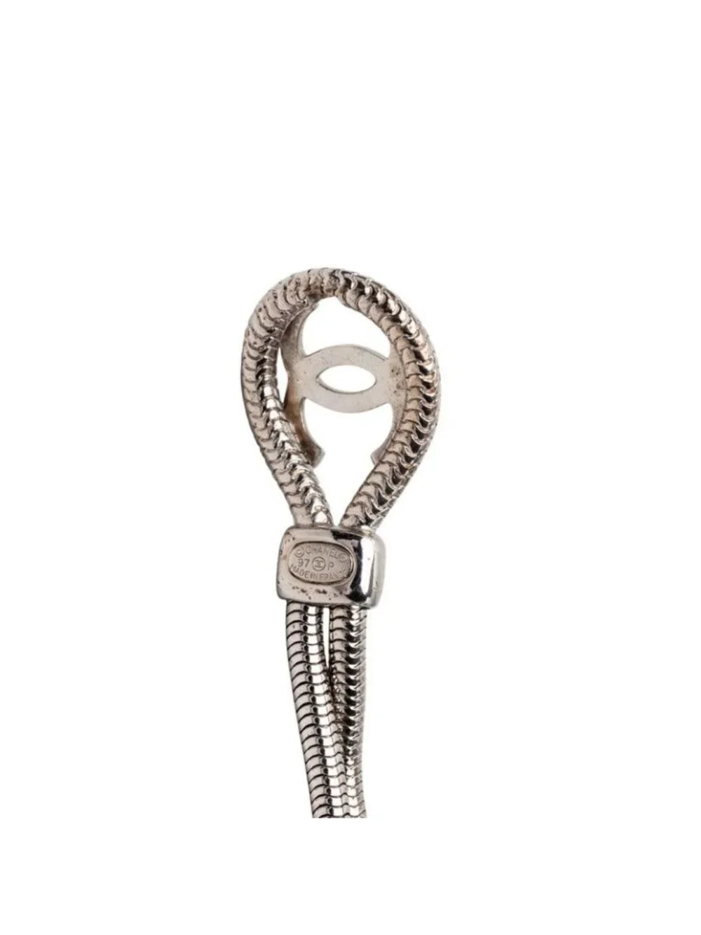 Chanel CC Logo Vintage Snake Chain Belt Silver Metal